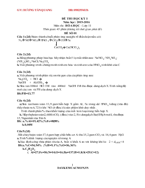 Đề thi học kỳ I năm học 2015 - 2016 môn thi Hóa học - Lớp 11